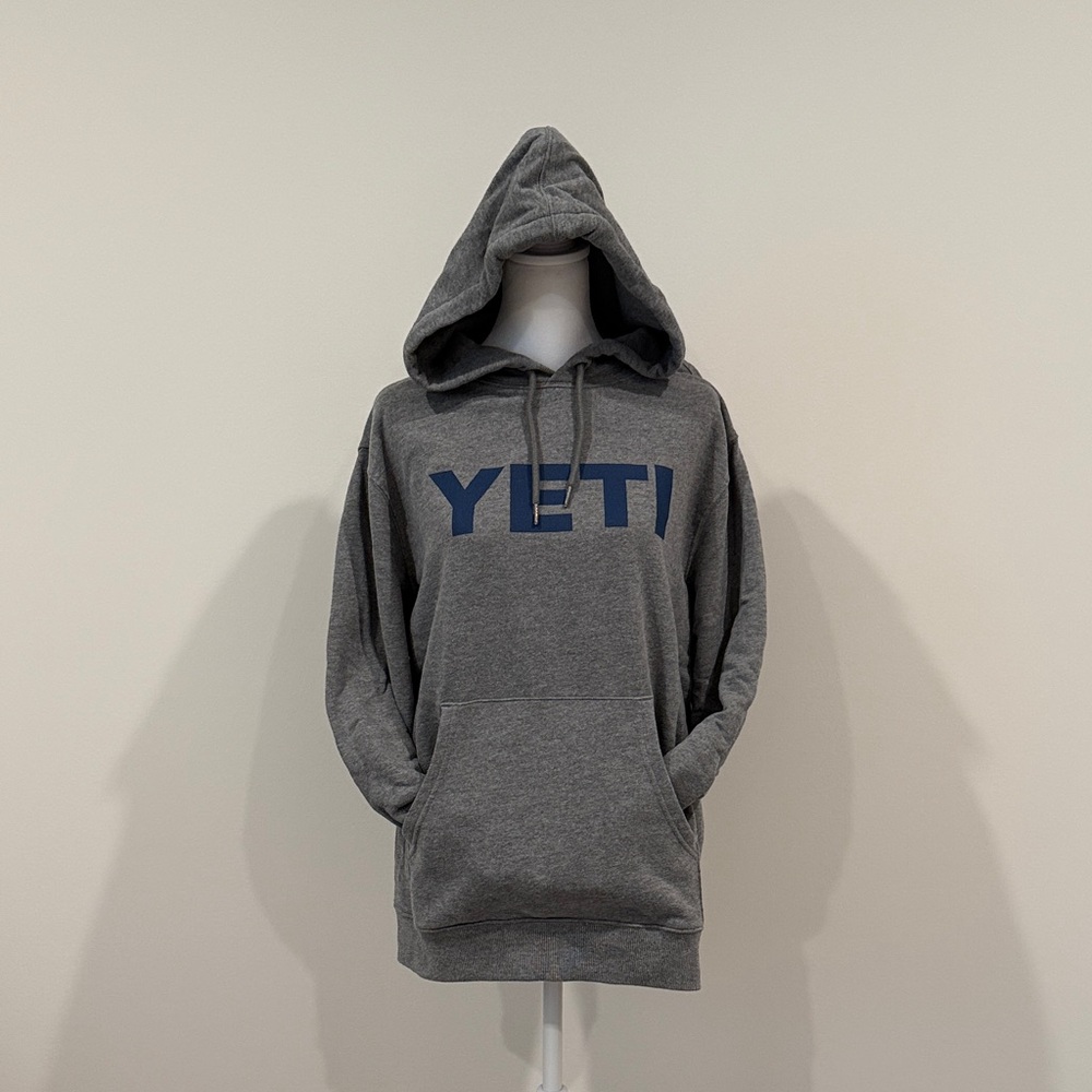 YETI Unisex Gray Hoodie with Blue Logo